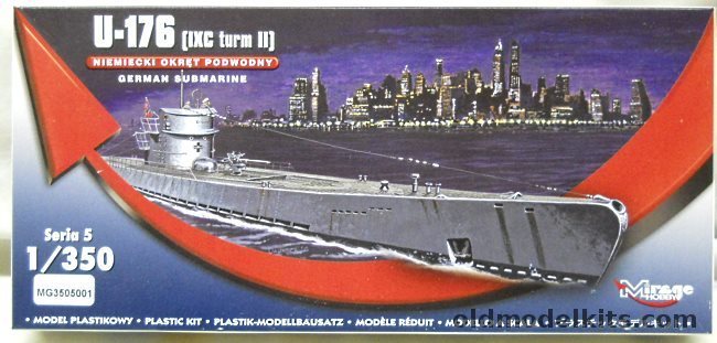 Mirage Hobby 1/400 U-176 Type IXC German U-Boat, MG3505001 plastic model kit